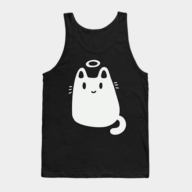 White angel cat on black background Tank Top by loulou-artifex